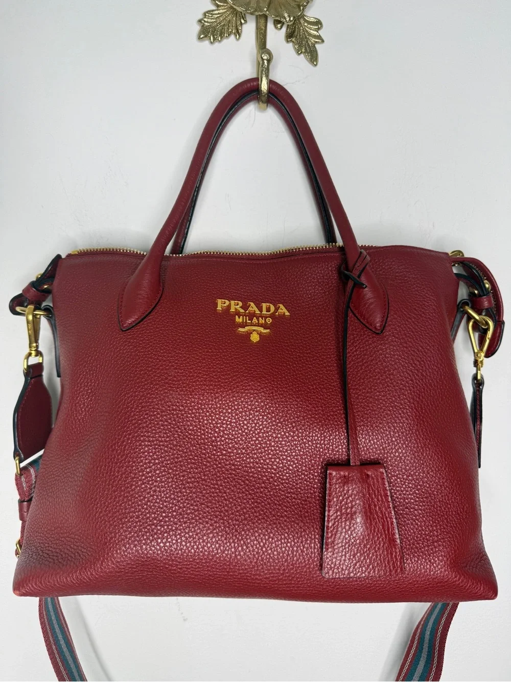 Prada Dual Strap Zip Tote Vitello Daino Medium Red